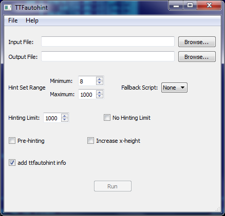 A screen snapshot of the ttfautohint binary version 0.8 on Windows 7